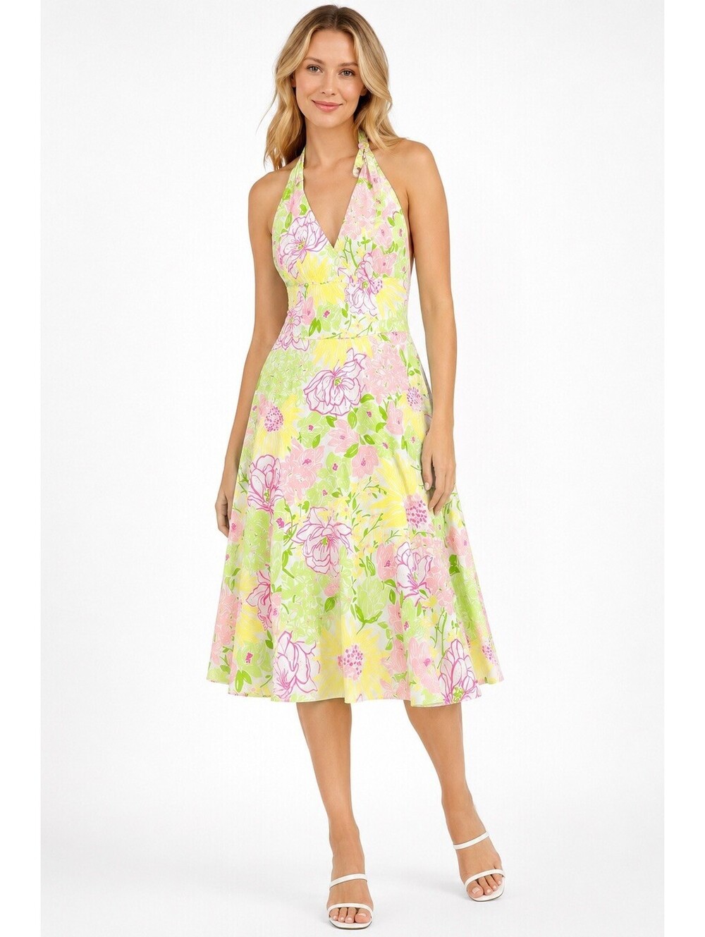 Lilly Pulitzer halter Sun dress  Sz 10 White Label Vintage‎ Floral Fit & Flare